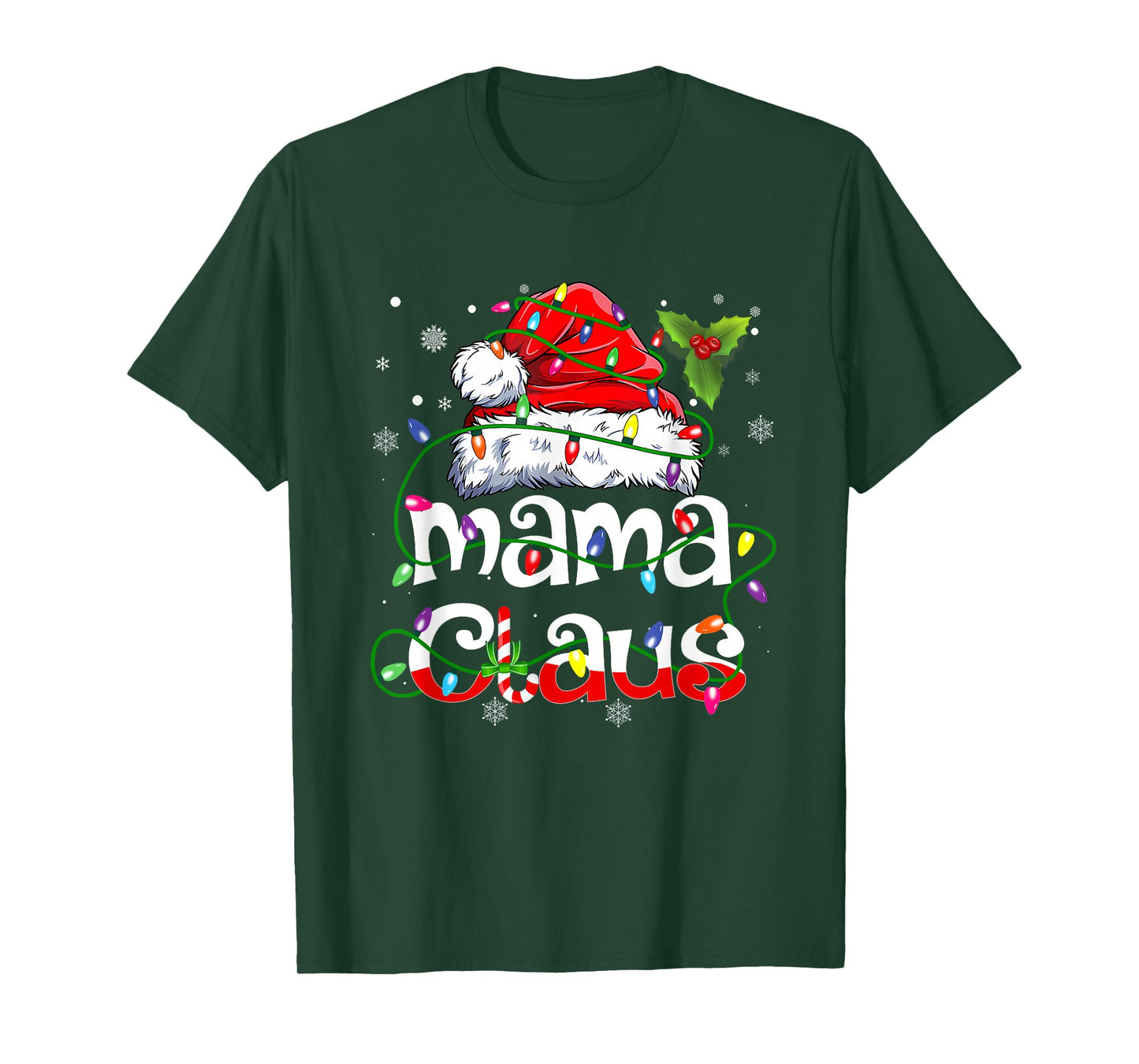 Mama Claus Shirt Christmas Lights Pajama Family Matching T-Shirt