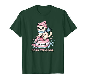 Funny Curling Cat Born to Purrl - Winter Sports Team & Bonsp T-Shirt