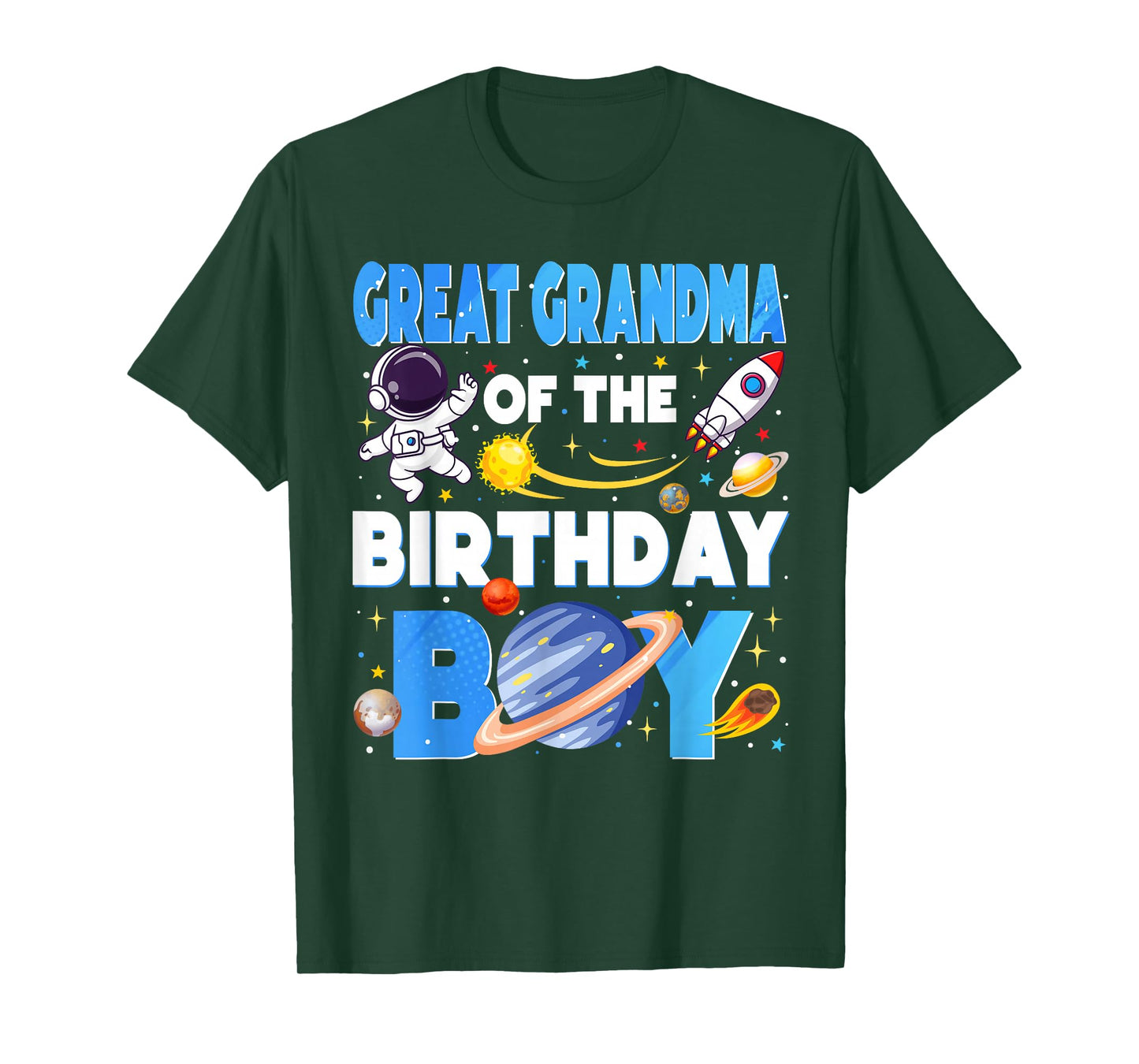 Space Planets Great Grandma of The Birthday Boy Astronaut T-Shirt