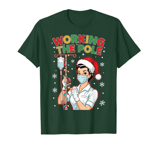 Working The Pole Vintage Nurse Christmas Medical Holiday T-Shirt