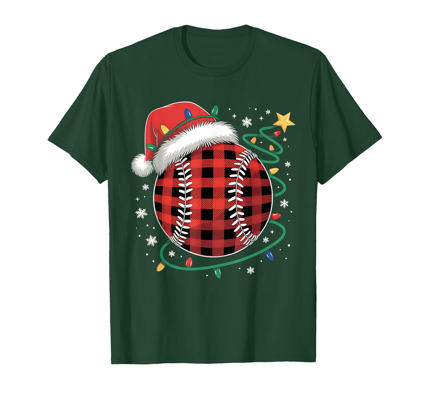 Matching Buffalo Plaid Baseball Sports Christmas Pajama T-Shirt