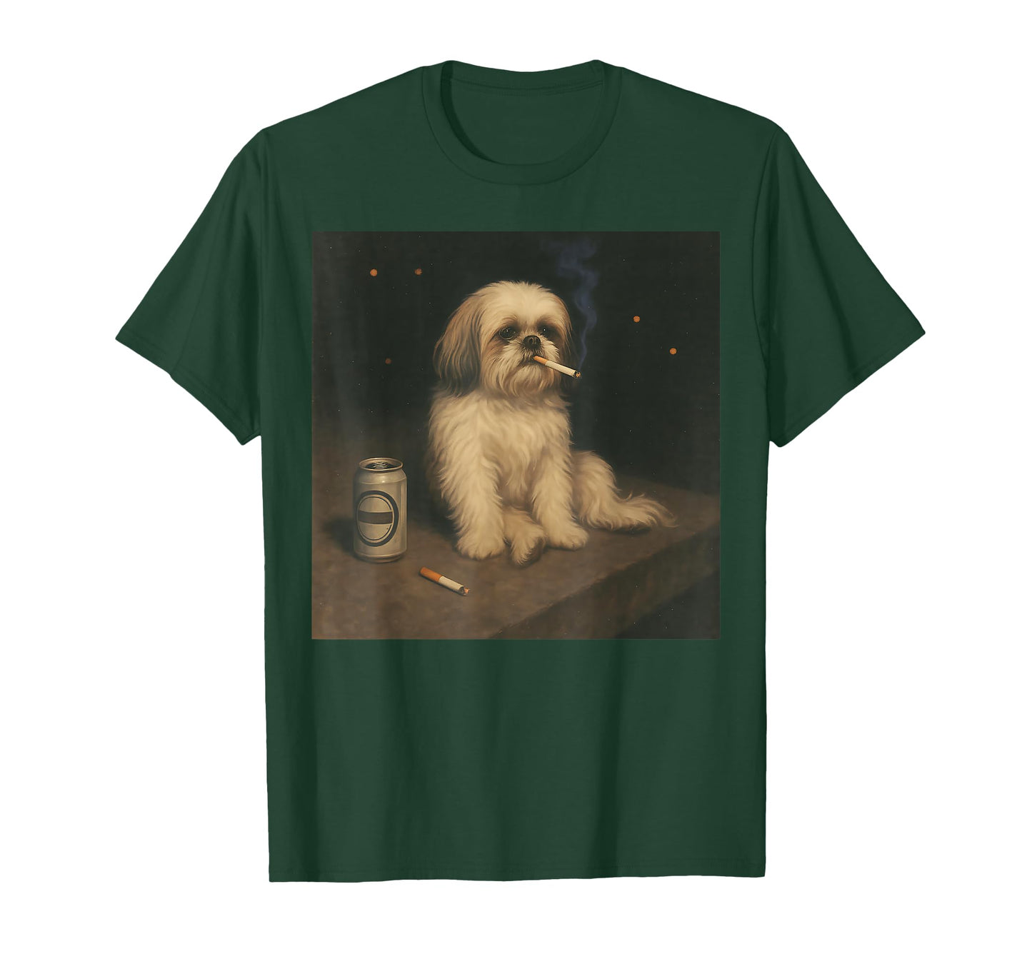 Vintage Shih Tzu Night Mood Funny Dog Smoking Drinking Meme T-Shirt