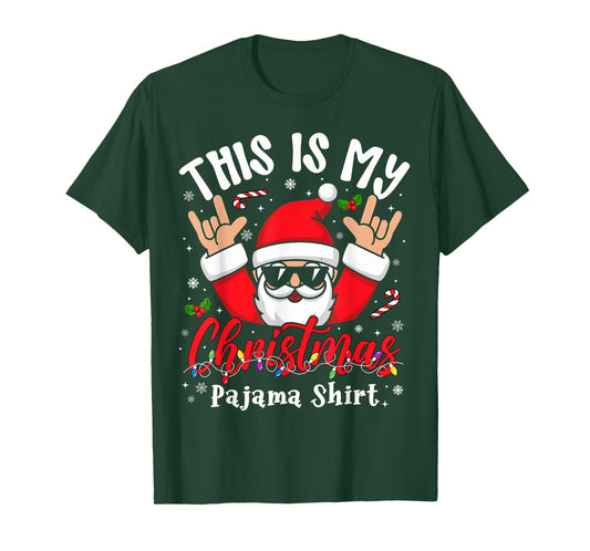 This is My Christmas Pajama Shirt Sunglasses Santa Rock On T-Shirt