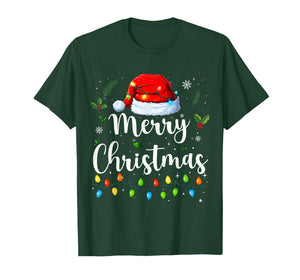 Merry Christmas Lights Santa Hat Xmas Family Matching Pajama T-Shirt