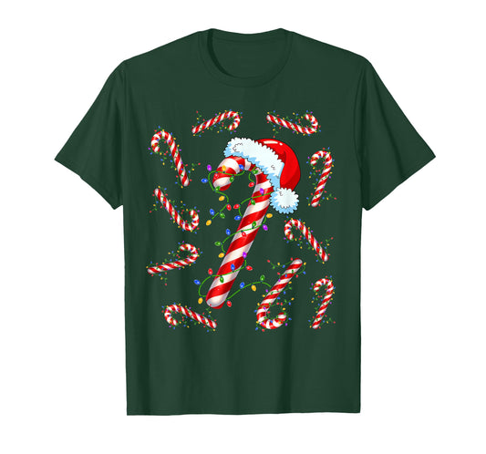 Candy Cane Santa Christmas Red and White Funny Xmas Lights T-Shirt