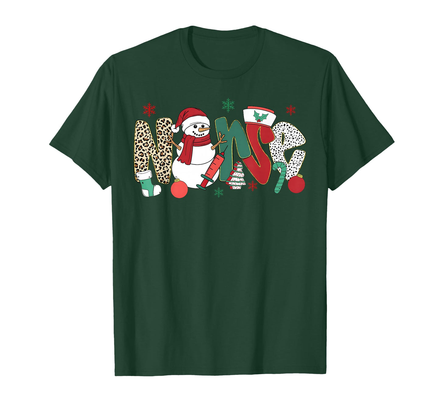 Nurse Snowman Merry Christmas Leopard Snowmies Men Women T-Shirt
