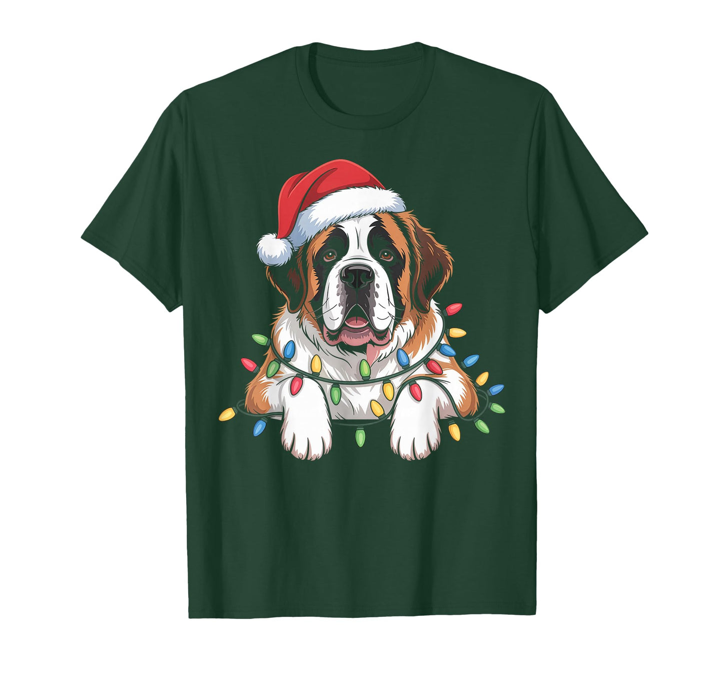 Saint Bernard Dog Christmas Lights Santa Gifts T-Shirt