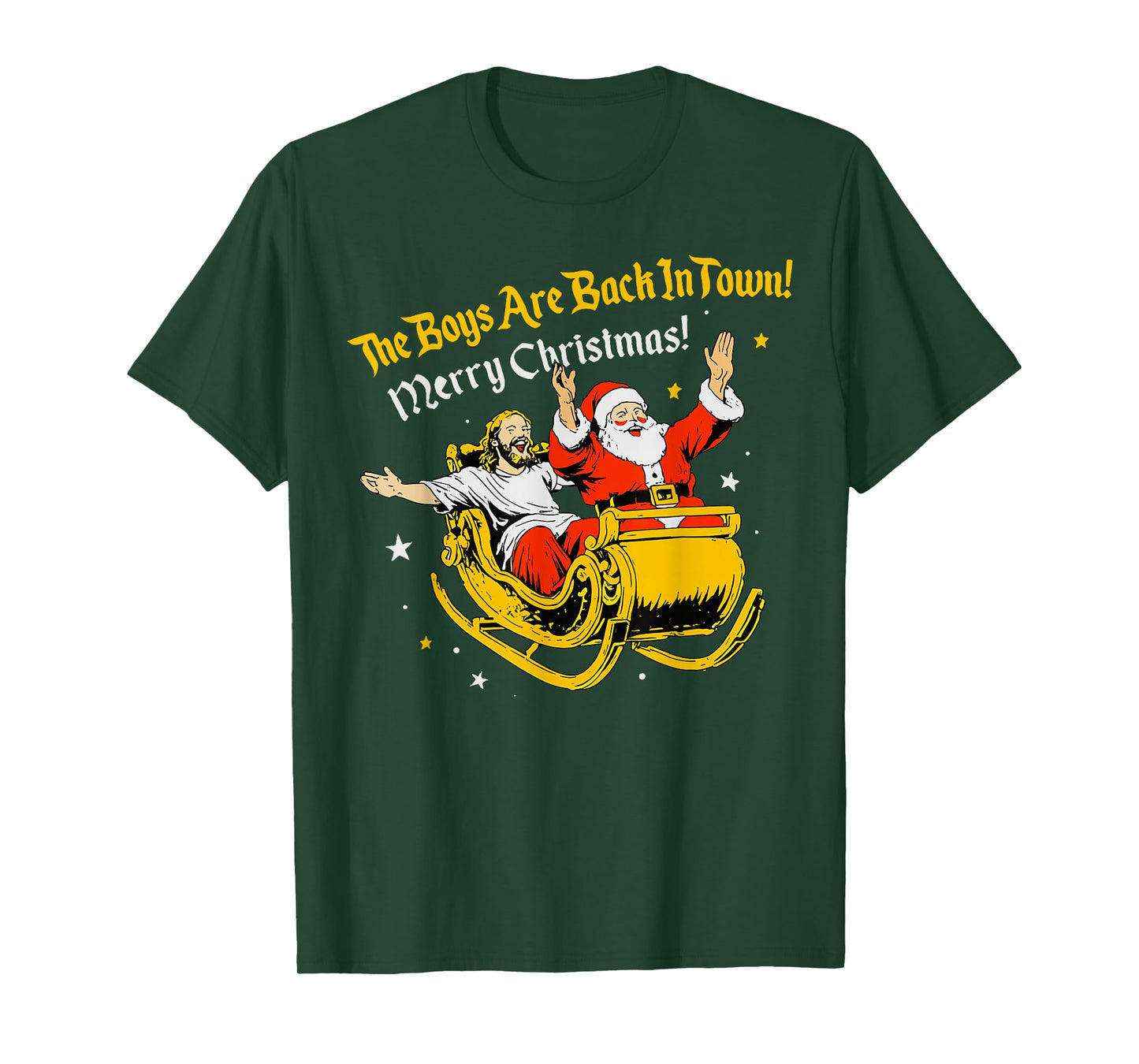 Jesus and Santa Claus Christmas Xmas Town OUS Saying T-Shirt