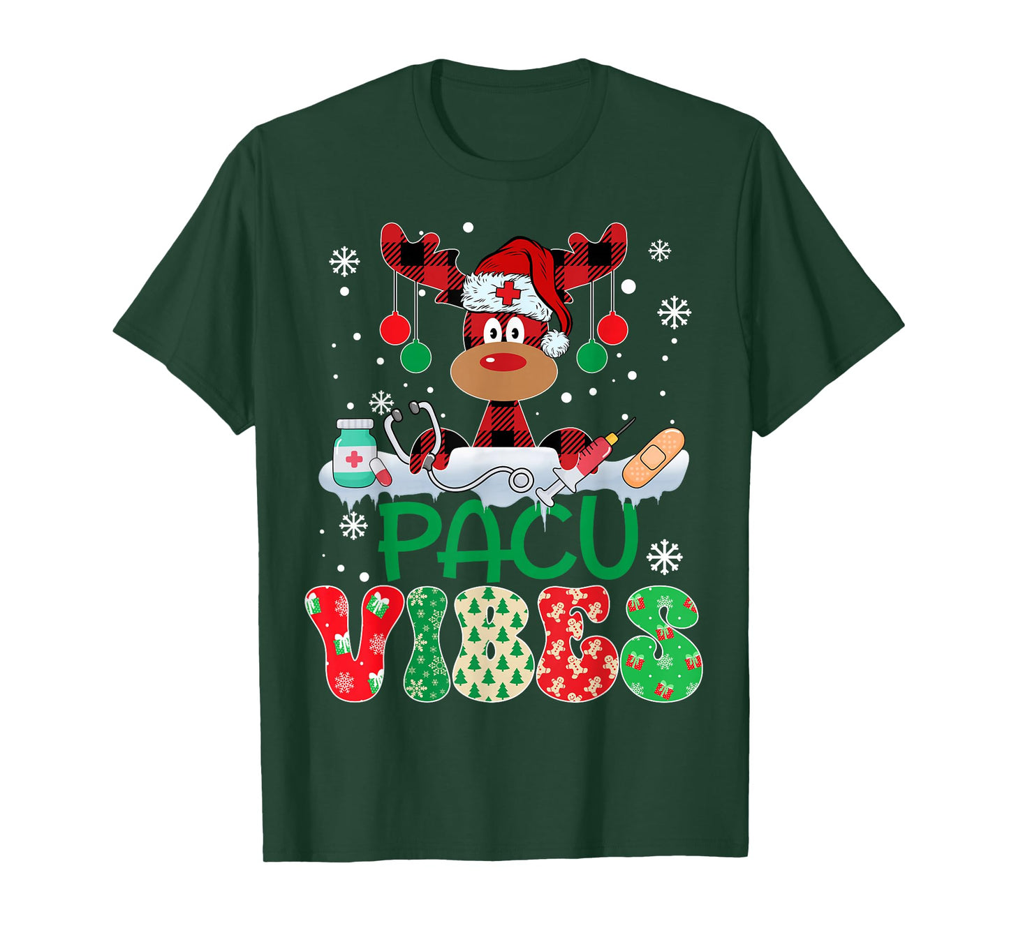 Red Plaid Reindeer Santa Hat Pacu Vibes Nurse Christmas T-Shirt