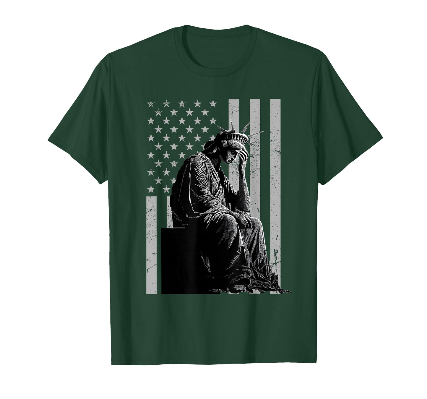 Statue of Liberty Weeping Distressed US Flag T-Shirt