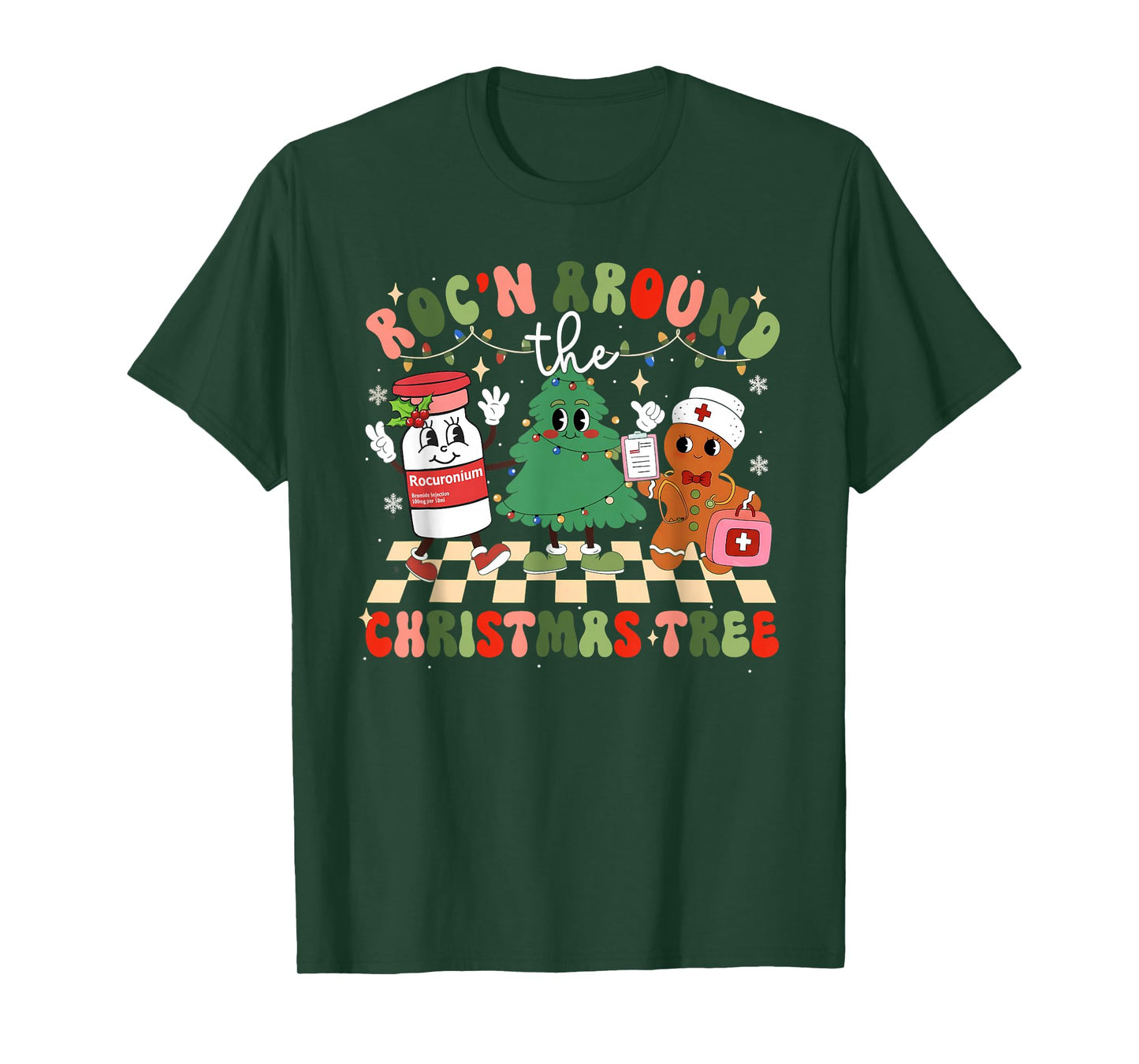 ROC’n Around The Christmas Tree ICU CVICU Nurse Groovy Retro T-Shirt
