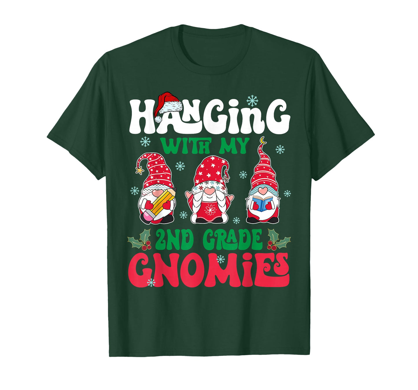 Hanging with My 2nd Grade Gnome Christmas Funny Teacher Kids T-Shirt