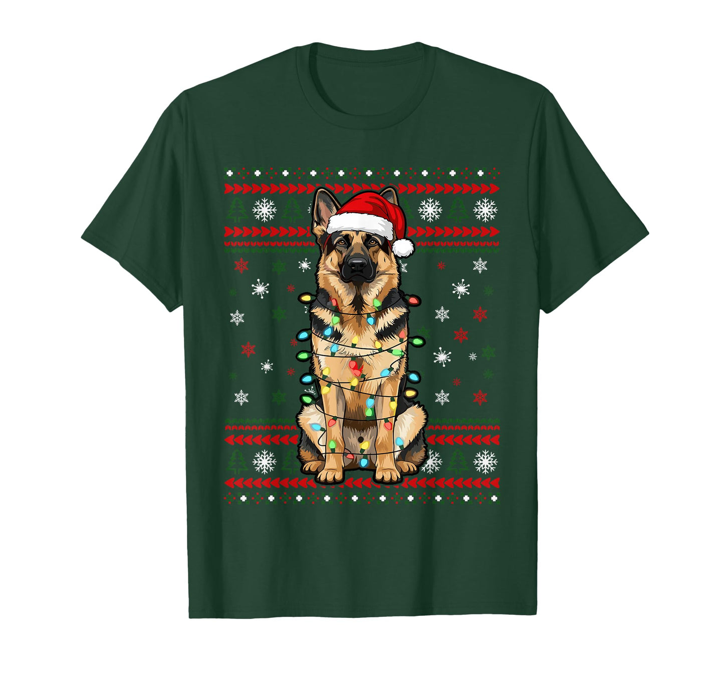 Dog Christmas, German Shepherd Christmas Lights Ugly Sweater T-Shirt