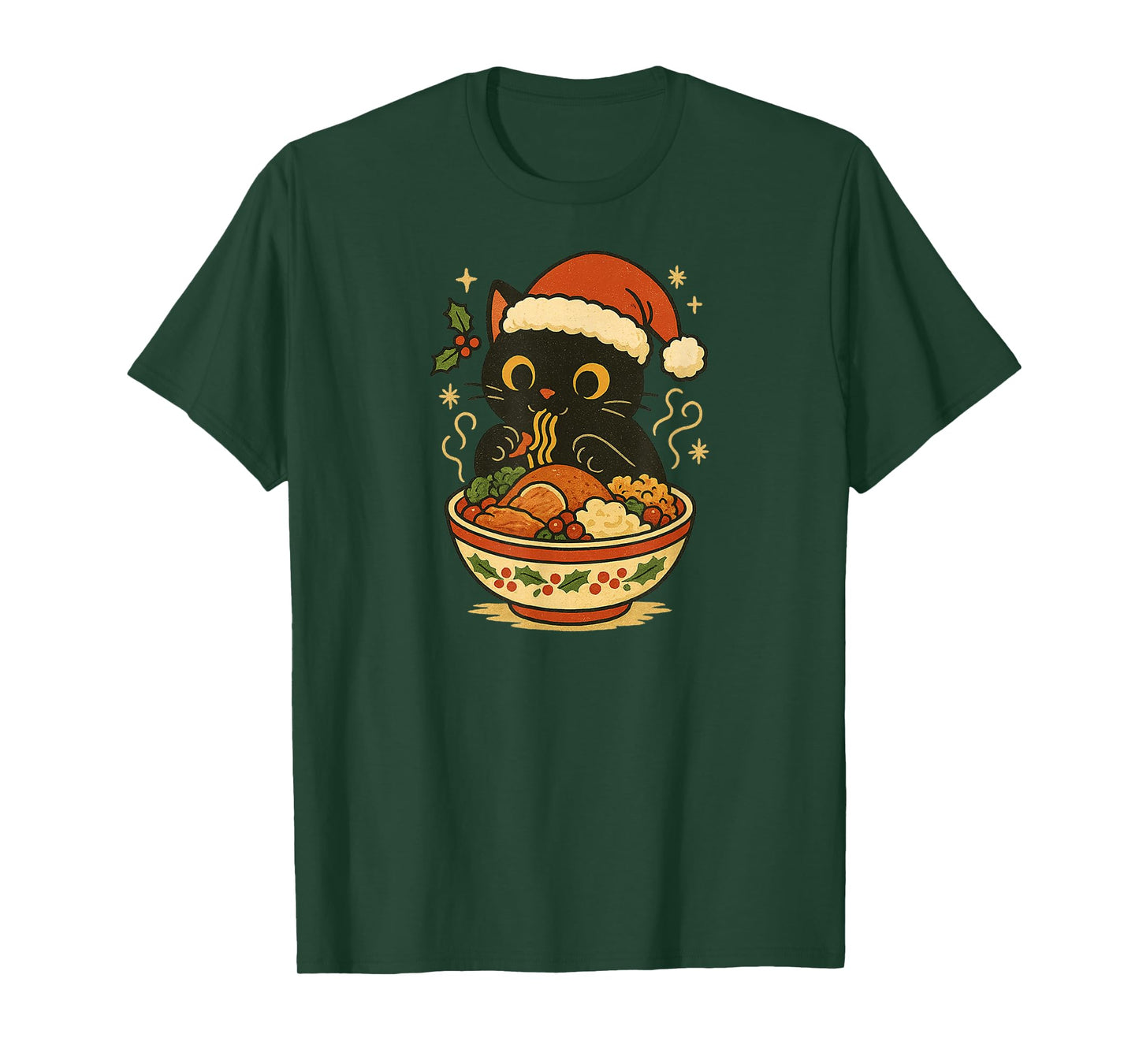 Cute Christmas Cat Eating Ramen Kawaii Japanese Anime T-Shirt