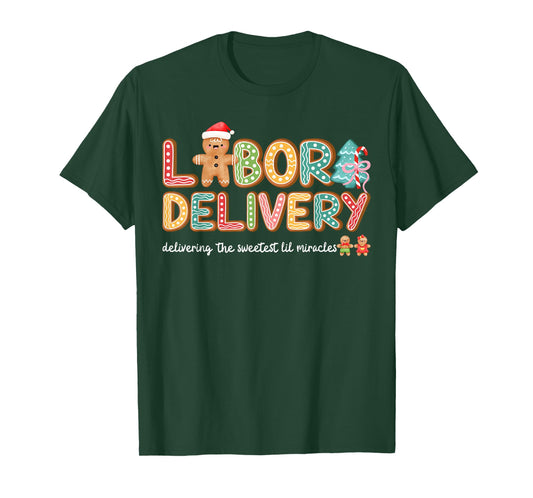 Groovy Labor and Delivery Christmas L&D Nurse Gingerbread T-Shirt