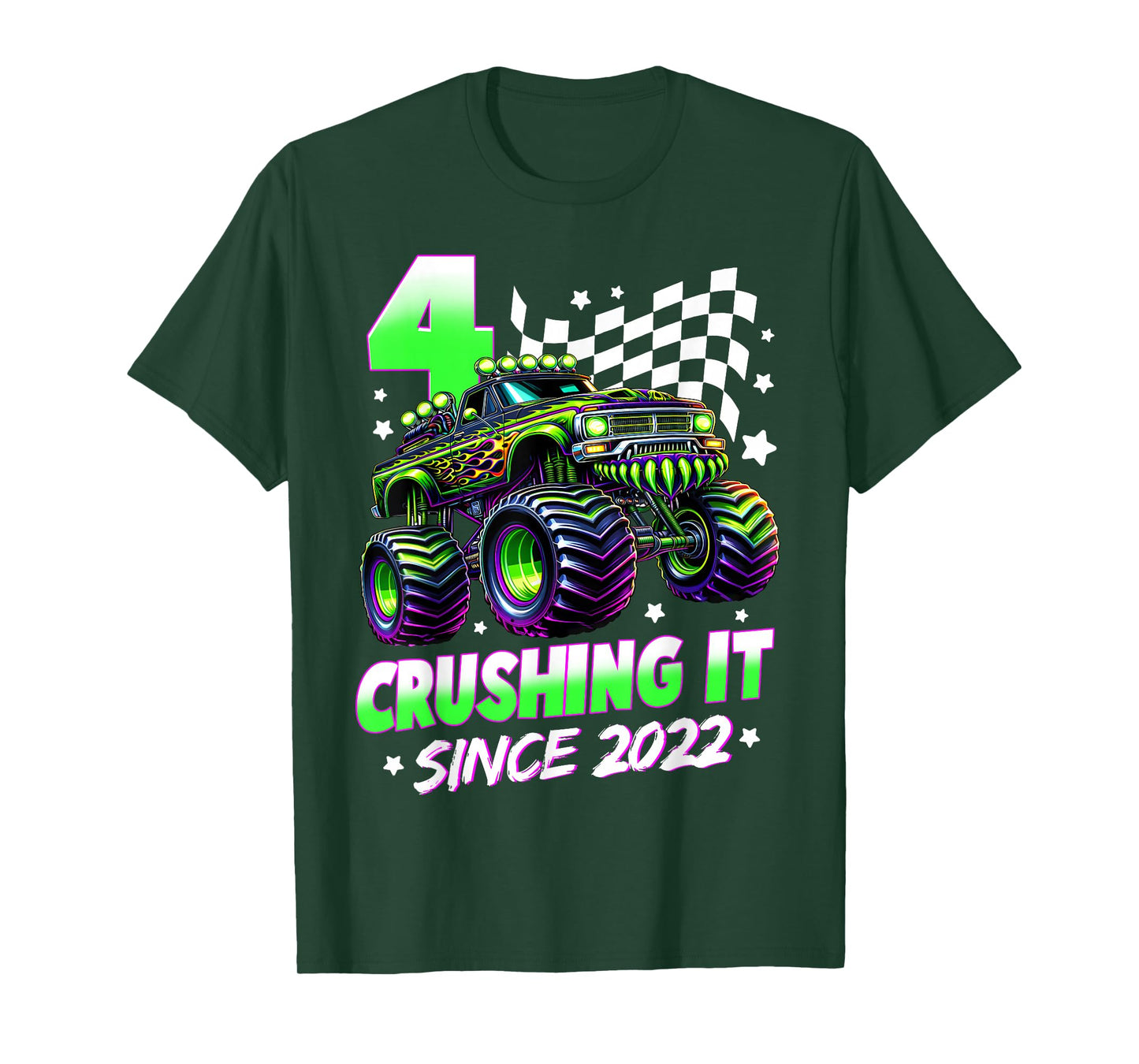 Monster Truck 4 Year Old Boys 4th Birthday Party Born 2022 T-Shirt