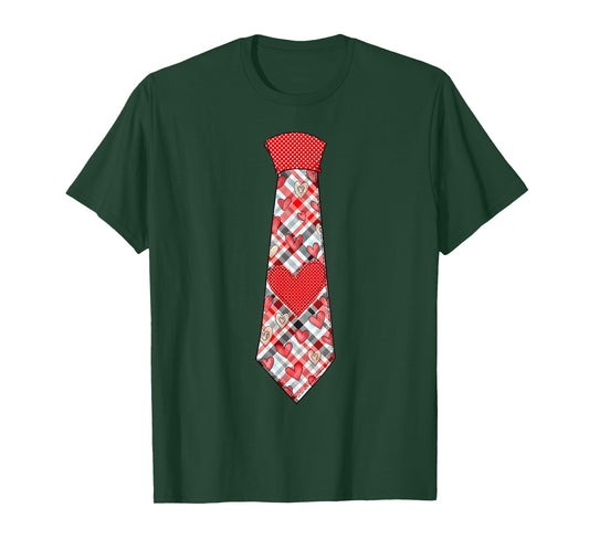 Valentine Heart Plaid Tie Boys Toddler Kids T-Shirt