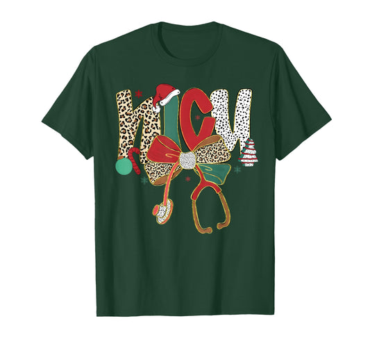 NICU Nurse Merry Christmas Coquette Bow Leopard Men Women T-Shirt