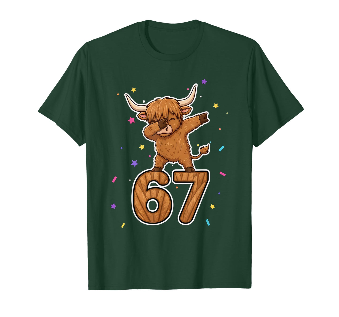 Dabbing 67 Highland Cow 67 Funny Six Seven Gen Z Slang Meme T-Shirt