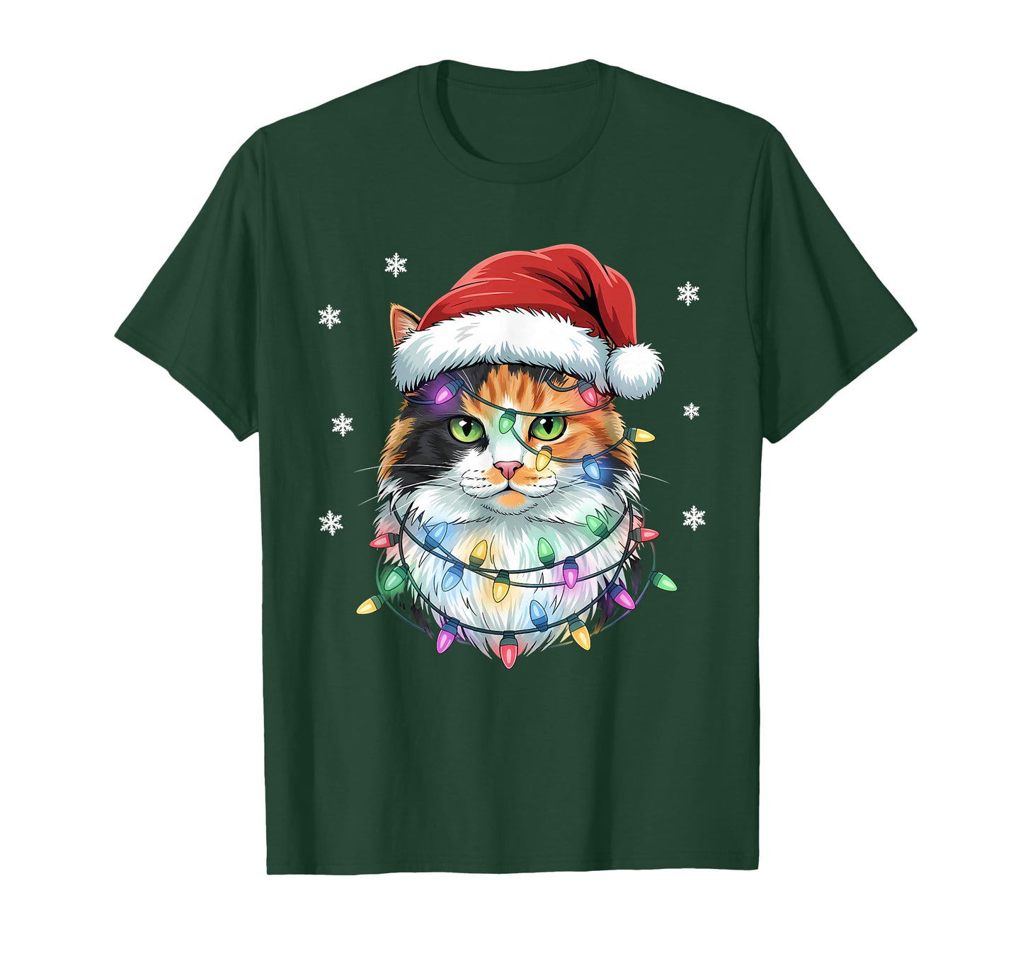 Christmas Lights Cat Santa Hat Xmas Funny Christmas Cat T-Shirt