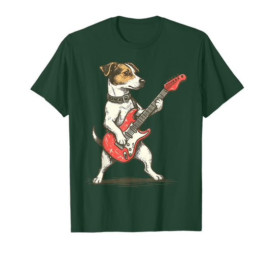 Jack Russell Terrier Dog Playing Guitar Rocker Guitarist T-Shirt