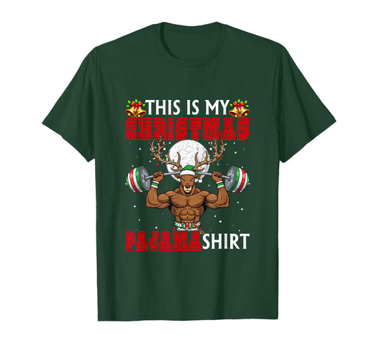 My Christmas Pajama Shirt Reindeer Muscle Weightlifting Gym T-Shirt