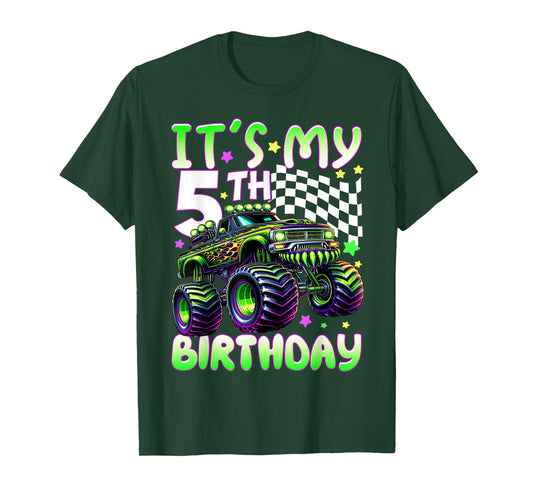 It's My 5th Birthday Boy Monster Truck 5 Year Old Bday Kids T-Shirt