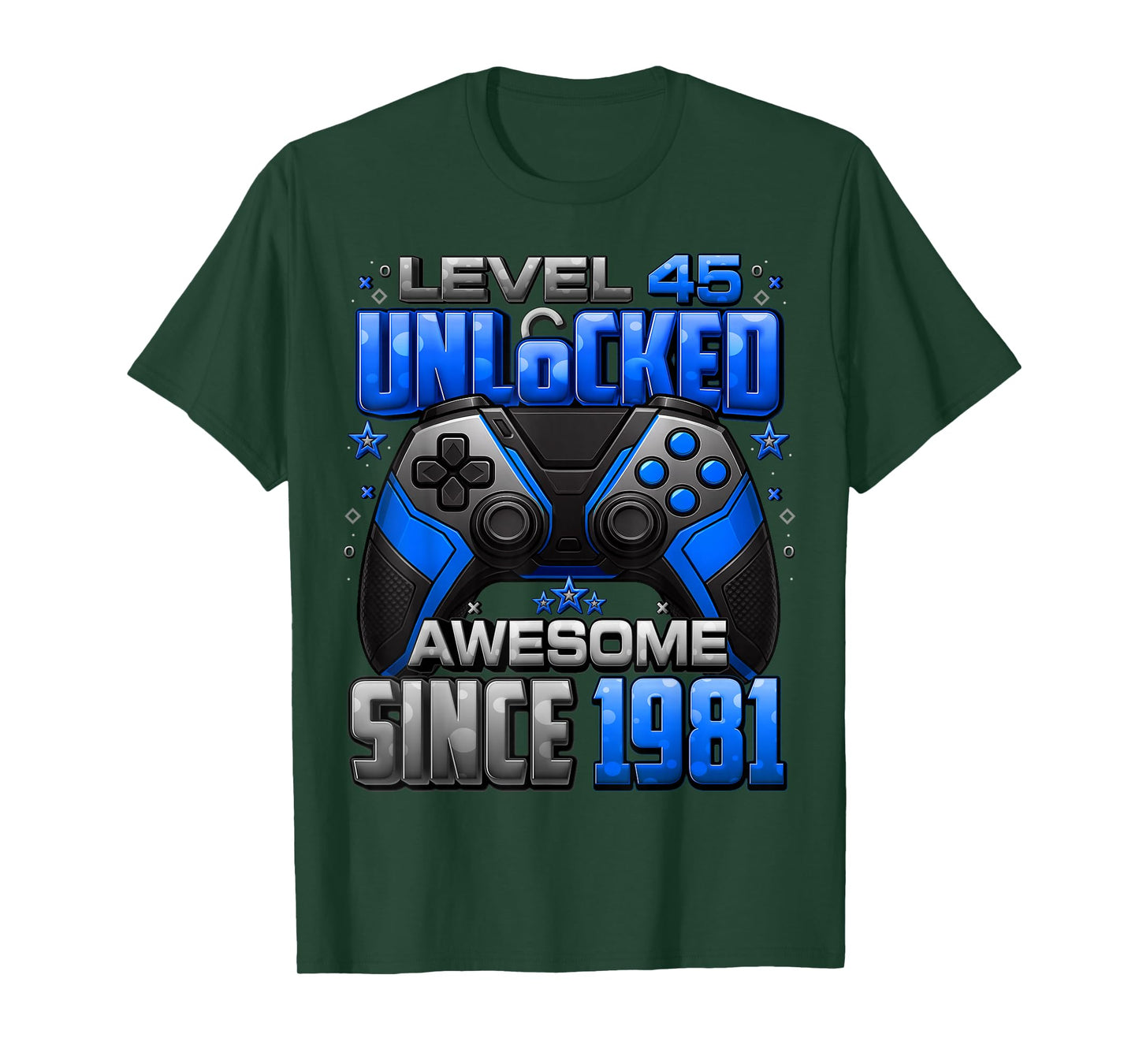 Level 45 Unlocked Awesome Since 1981 45th Birthday Gaming T-Shirt