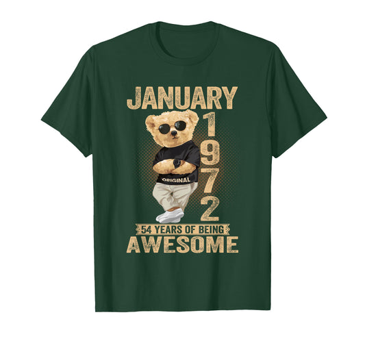 54 Year Old January 1972 Teddy Bear 54th Birthday Men Women T-Shirt