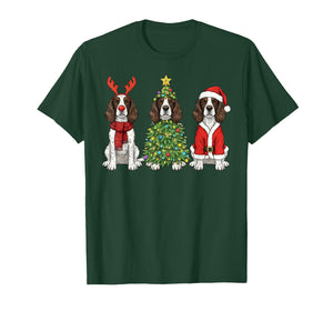 Retro Christmas English Springer Spaniel Santa Reindeer Dog T-Shirt