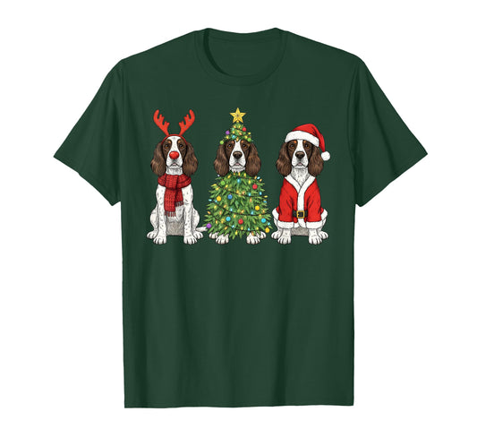 Retro Christmas English Springer Spaniel Santa Reindeer Dog T-Shirt