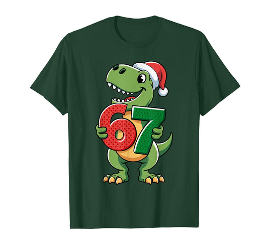 Funny 67 Christmas T-Rex Meme Six Seven Gen Alpha Holiday T-Shirt