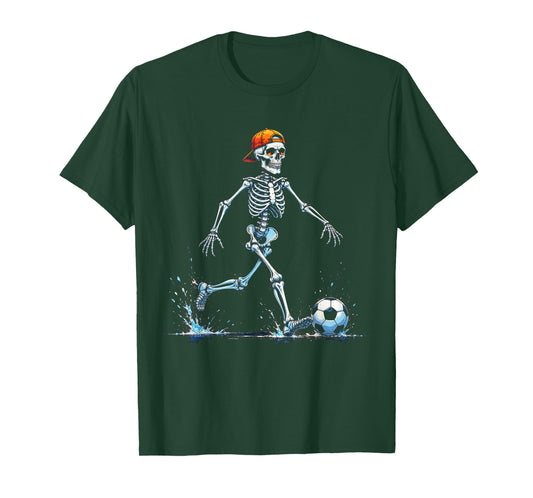 Spooky Skeleton Soccer Player Funny Halloween 2025 Costume T-Shirt