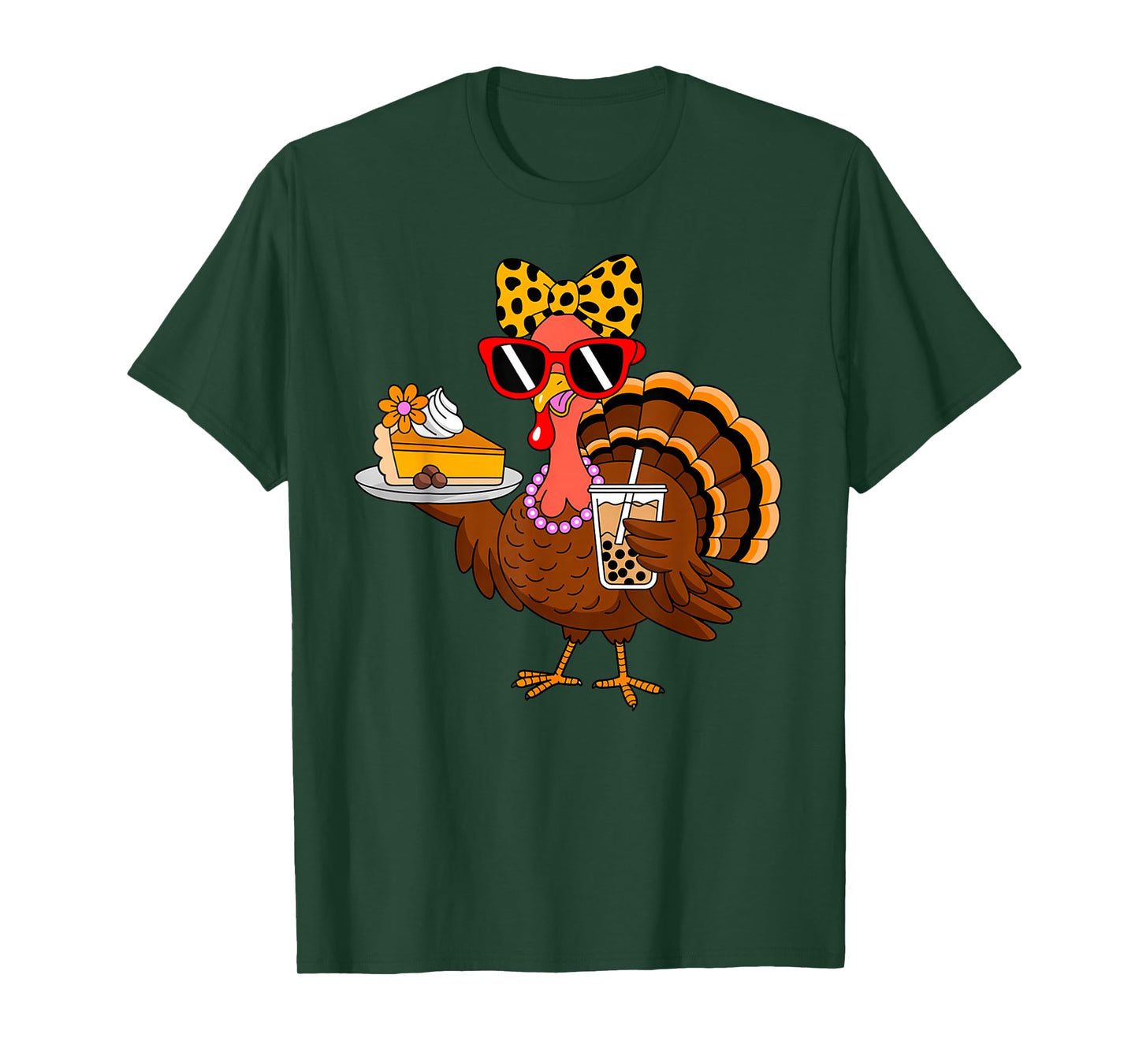 Turkey Drinking Coffee Bow Turkey Day Thanksgiving Womens T-Shirt