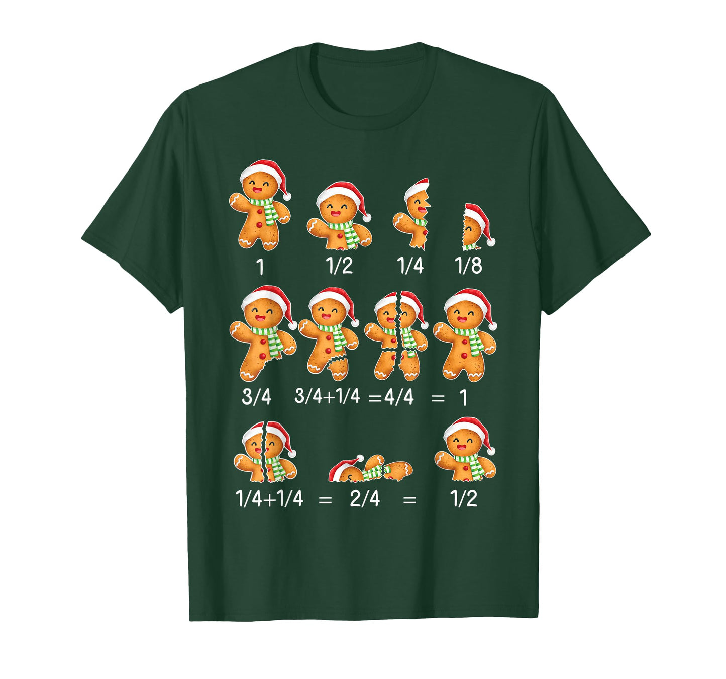 Gingerbread Cookie Santa Hat Fraction Math Teacher Xmas T-Shirt