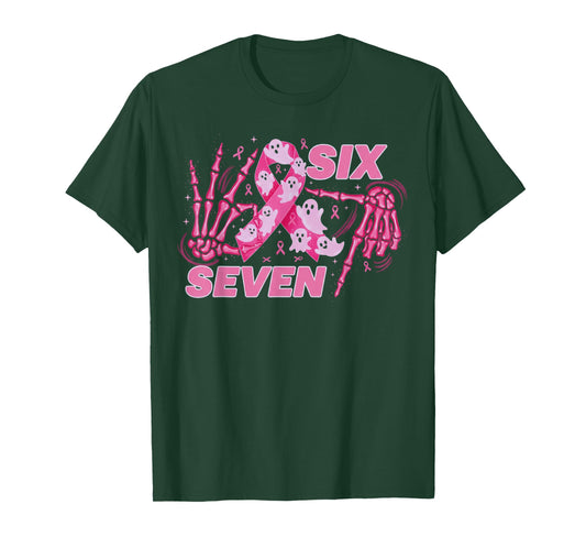 Six Seven 67 Meme Funny Skeleton Breast Cancer Awareness T-Shirt