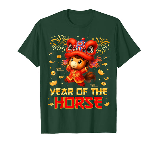 Year of The Horse Lion Dance Lunar Chinese New Year Kid Men T-Shirt
