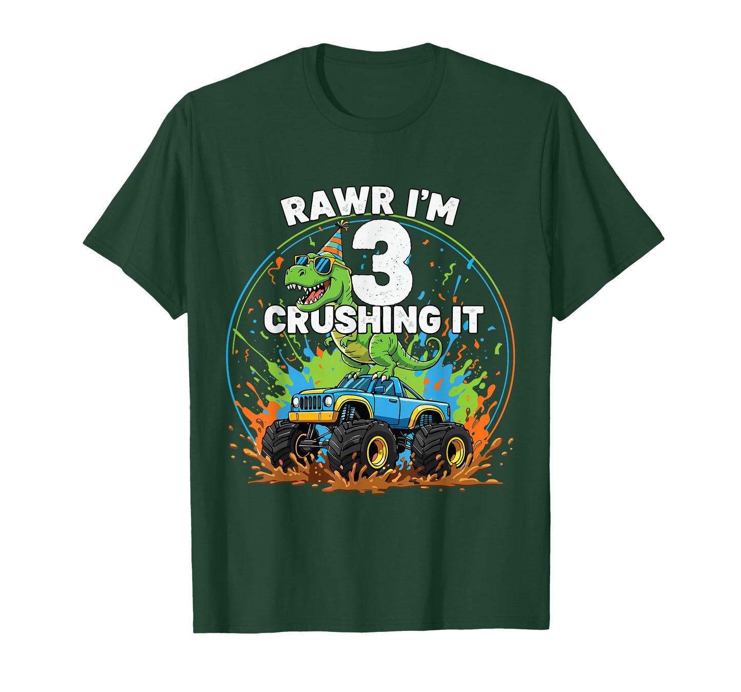 Rawr I'm Three Monster Truck Birthday 3 Year Old Boys Girls T-Shirt