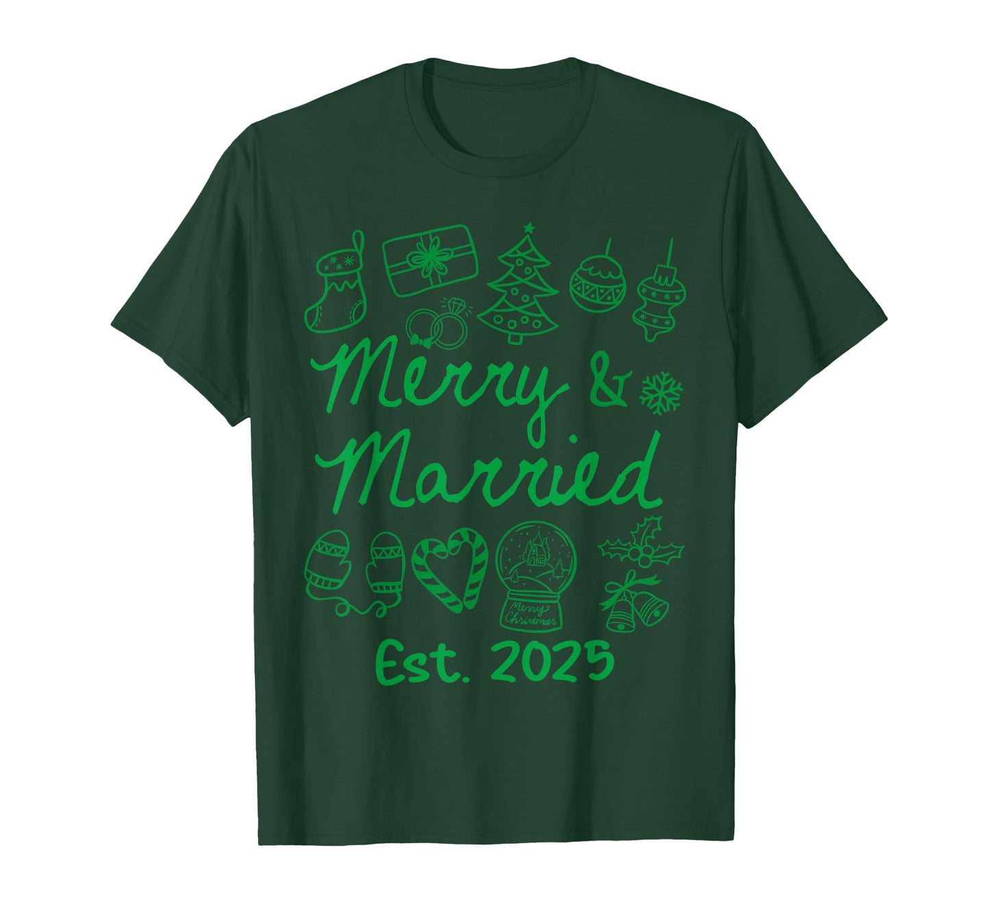 Merry and Married Est 2025 Christmas Couples Matching Group T-Shirt
