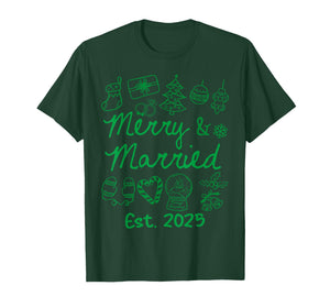 Merry and Married Est 2025 Christmas Couples Matching Group T-Shirt