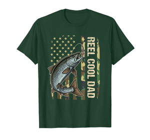 Reel Cool Dad Salmon Fishing Camo American Flag Fisherman T-Shirt