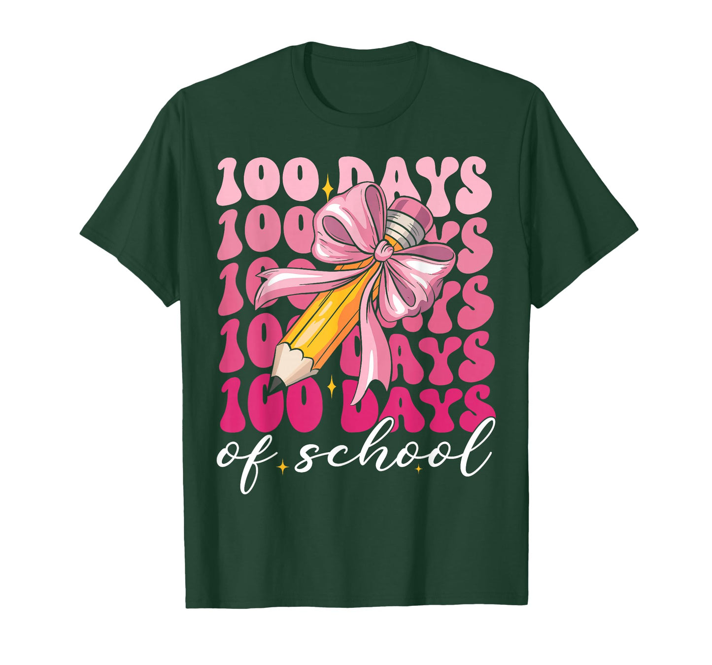 100 Days of School Girls Coquette Pink Bow Teacher Student T-Shirt