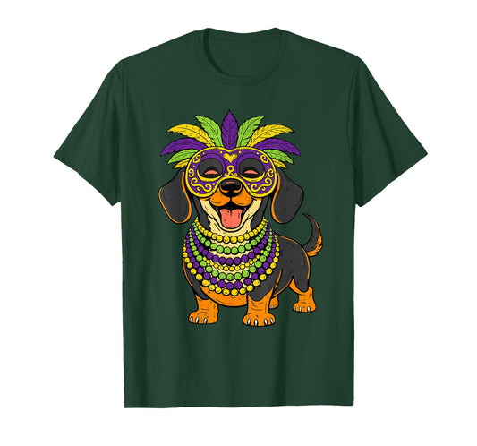 Dachshund Mardi Gras Carnival Jester Beads Dog Lover Pet T-Shirt