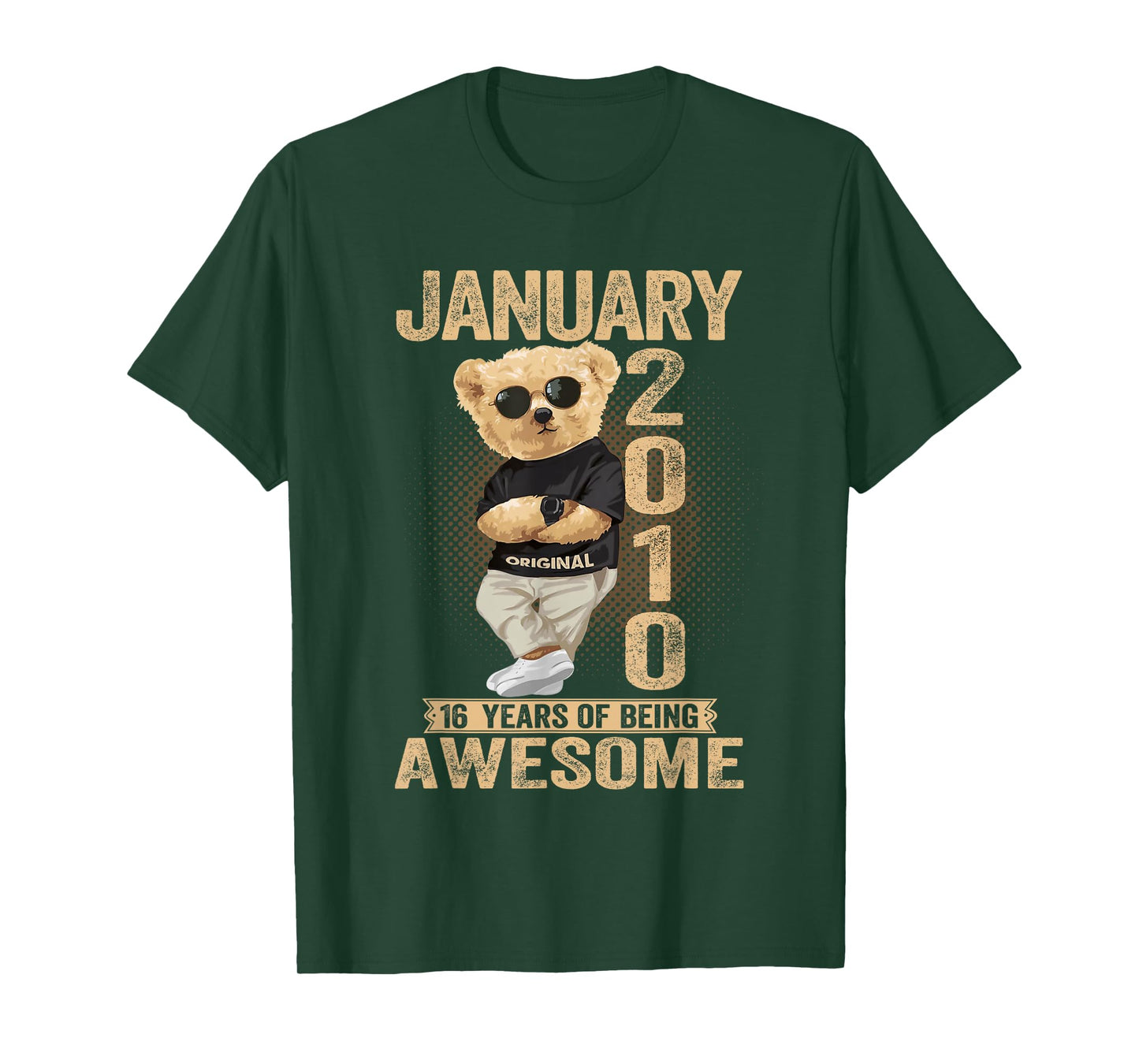 16 Year Old January 2010 Teddy Bear 16th Birthday Men Women T-Shirt