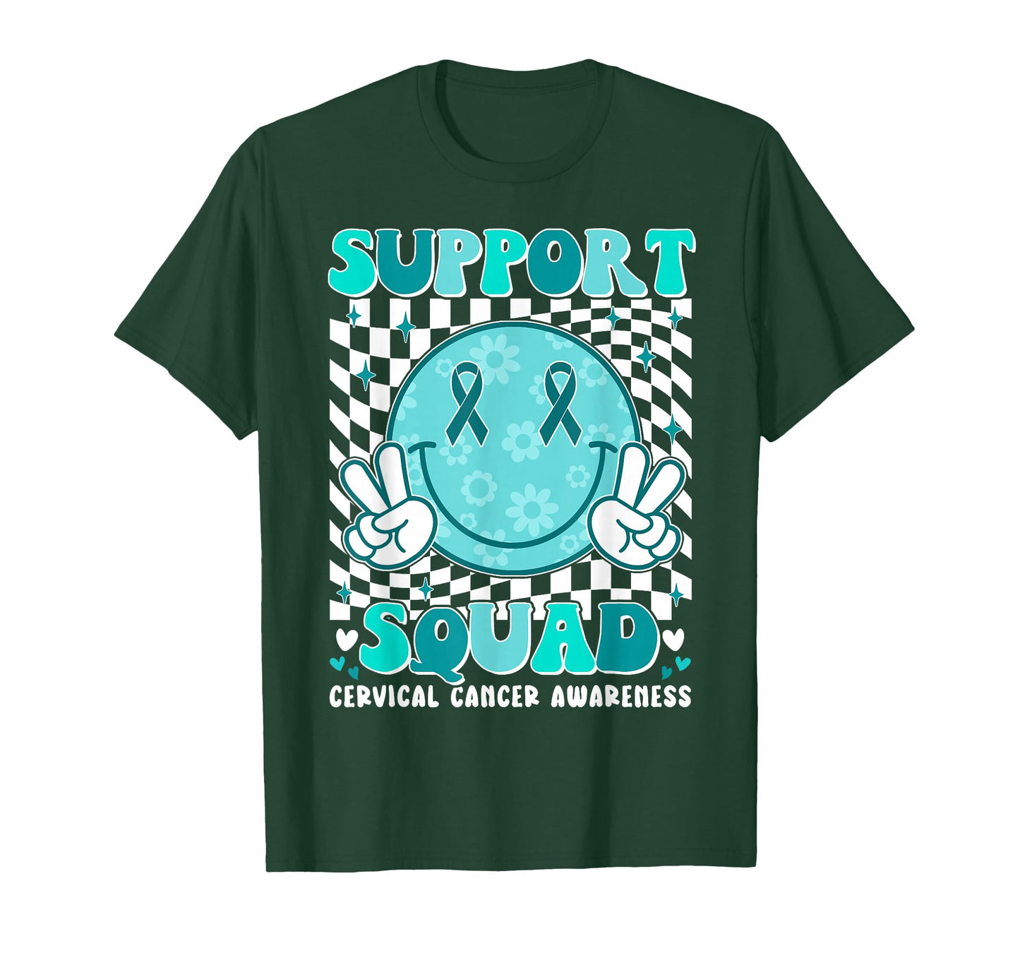 Groovy Cervical Cancer Awareness Men Women Support Squad T-Shirt