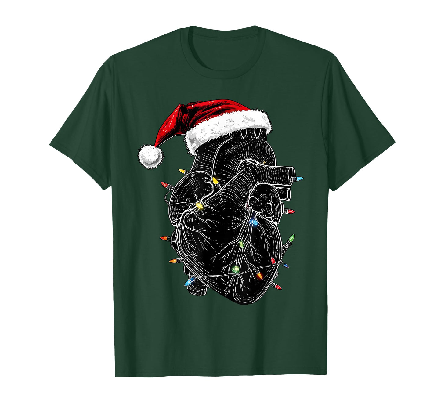 Heart Anatomy Santa Hat Christmas Light CVICU Crew Cath Lab T-Shirt