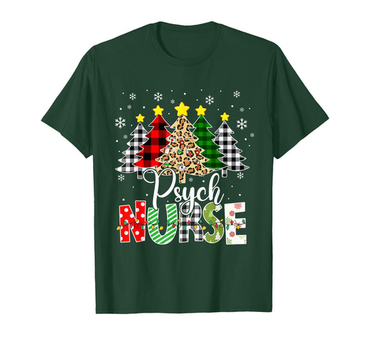 Psych Nurse Xmas Tree Leopard Red Plaid Christmas T-Shirt