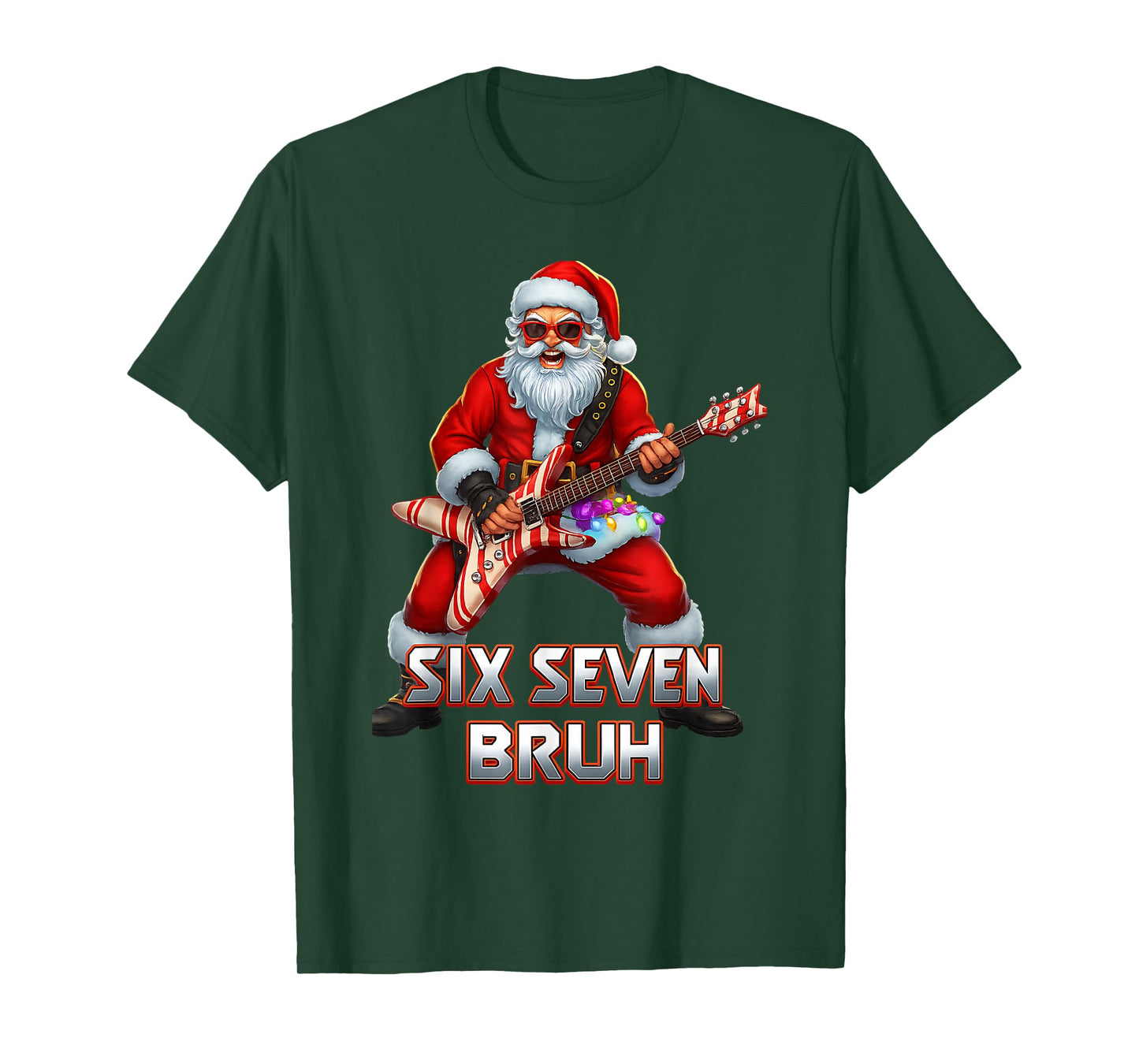 Funny Six Seven Christmas 6-7 Meme Rock Santa Six Seven Bruh T-Shirt