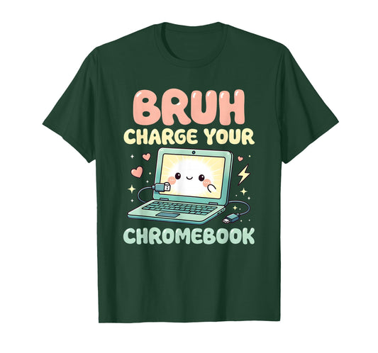 Bruh Charge Your Chromebook Funny Laptop Tech Kids T-Shirt