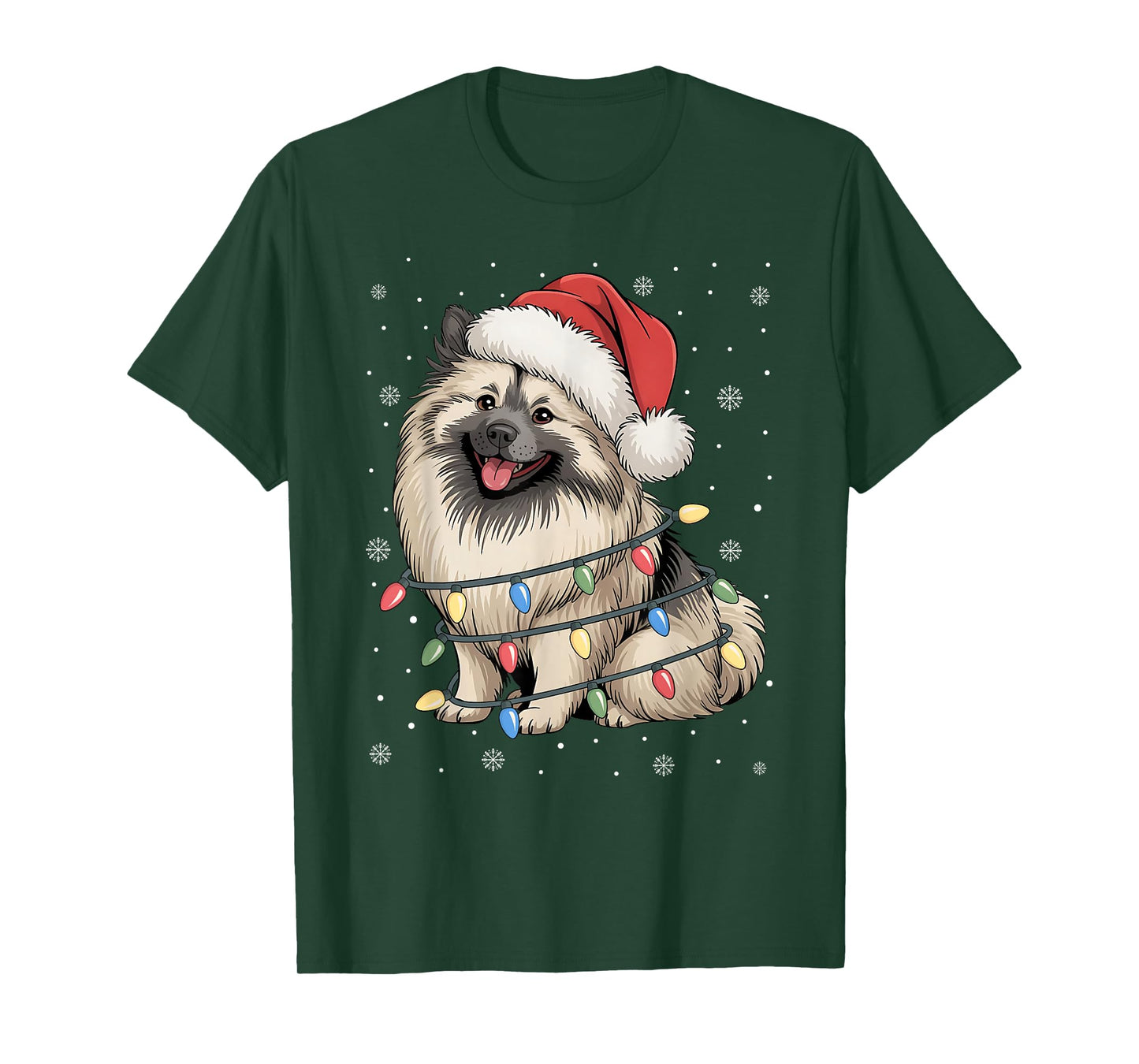 Keeshond Dog Tree Lights Christmas Sweater Xmas Pet Dogs T-Shirt